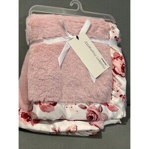 Modern Moments By Gerber Pink Plush Baby Blanket Satin Trim Floral Flowers NEW
